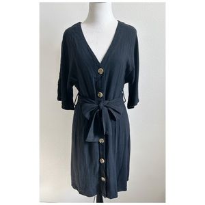 Maverick the Collection black linen blend shirt dress belt